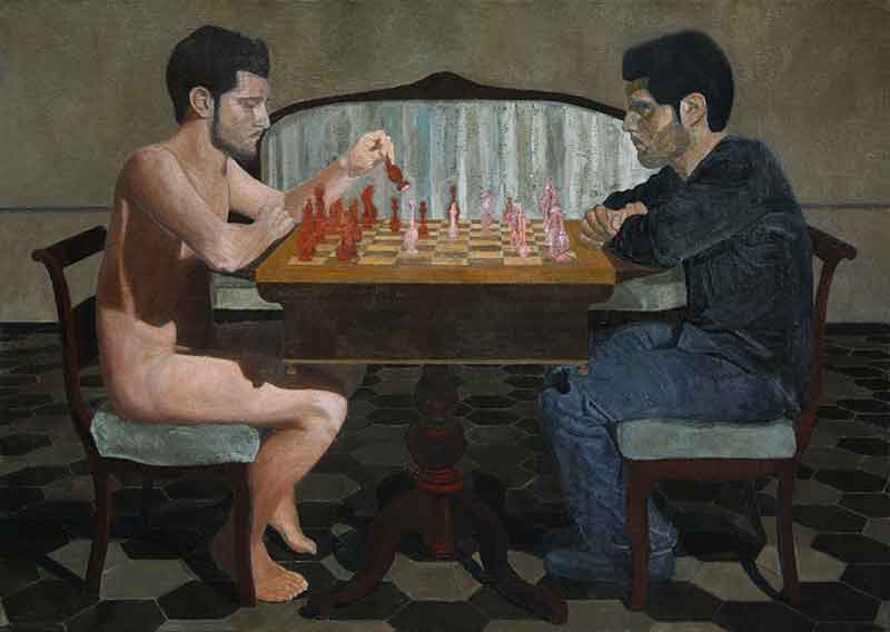 Antonio Greco Ipotesi di partita a scacchi con il doppio 2010 olio su tela cm 100x150